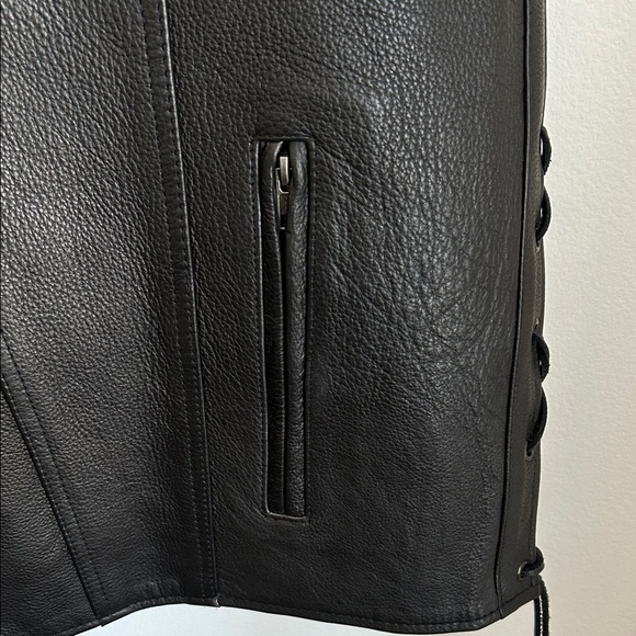 Men's Black Leather Vest with Side Laces - Picture 4 of 7